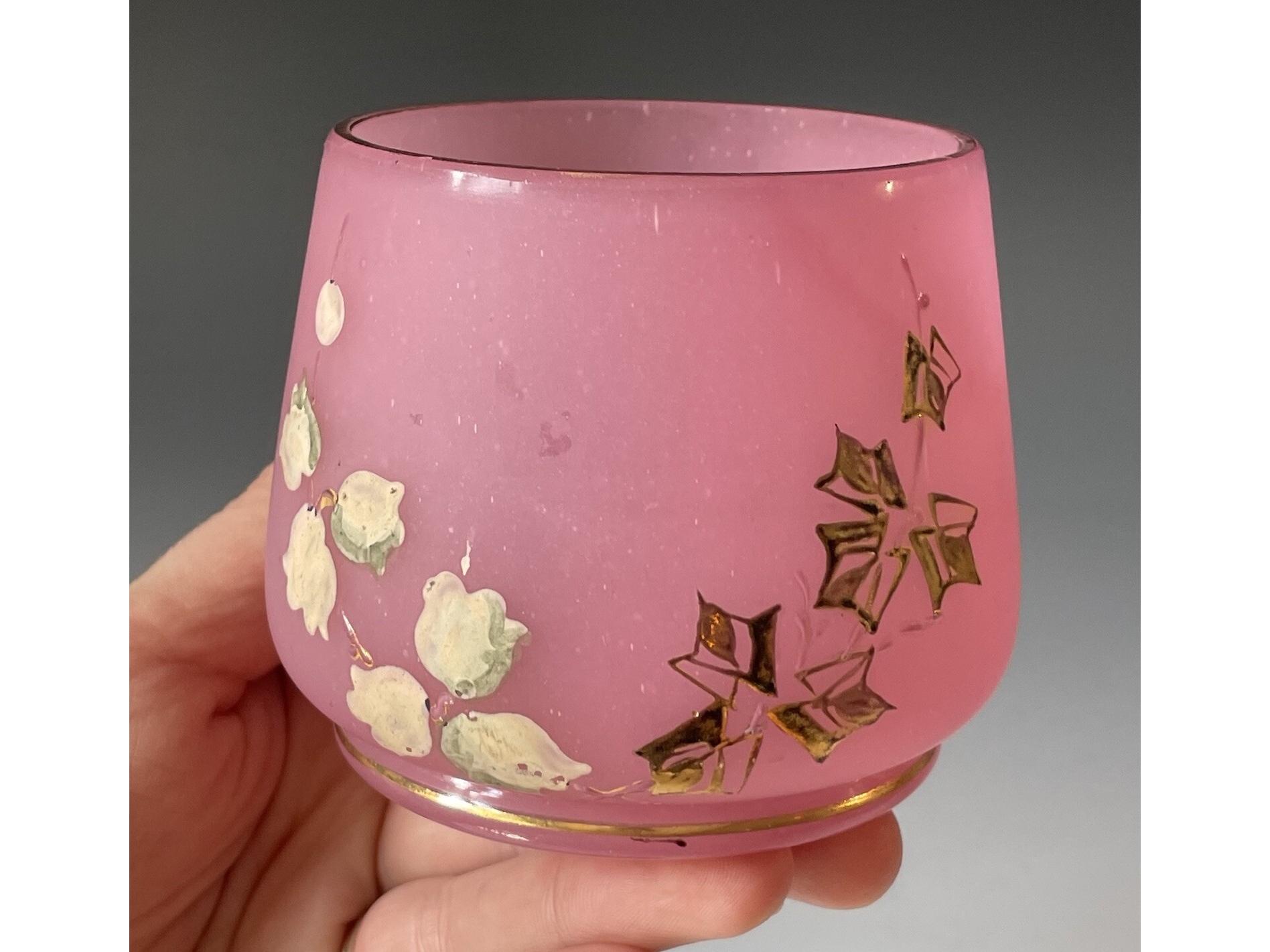 Vase Compotier Ancien En Opaline Rose Et Blanc - Italie, Tige Torsadée - Occasion Bon état
