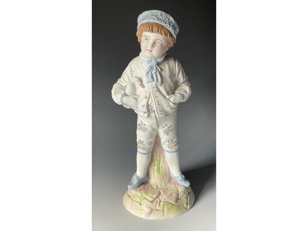 Antique Bisque Porcelain Boy in Blue W/ Duck Victorian - Edwardian ...
