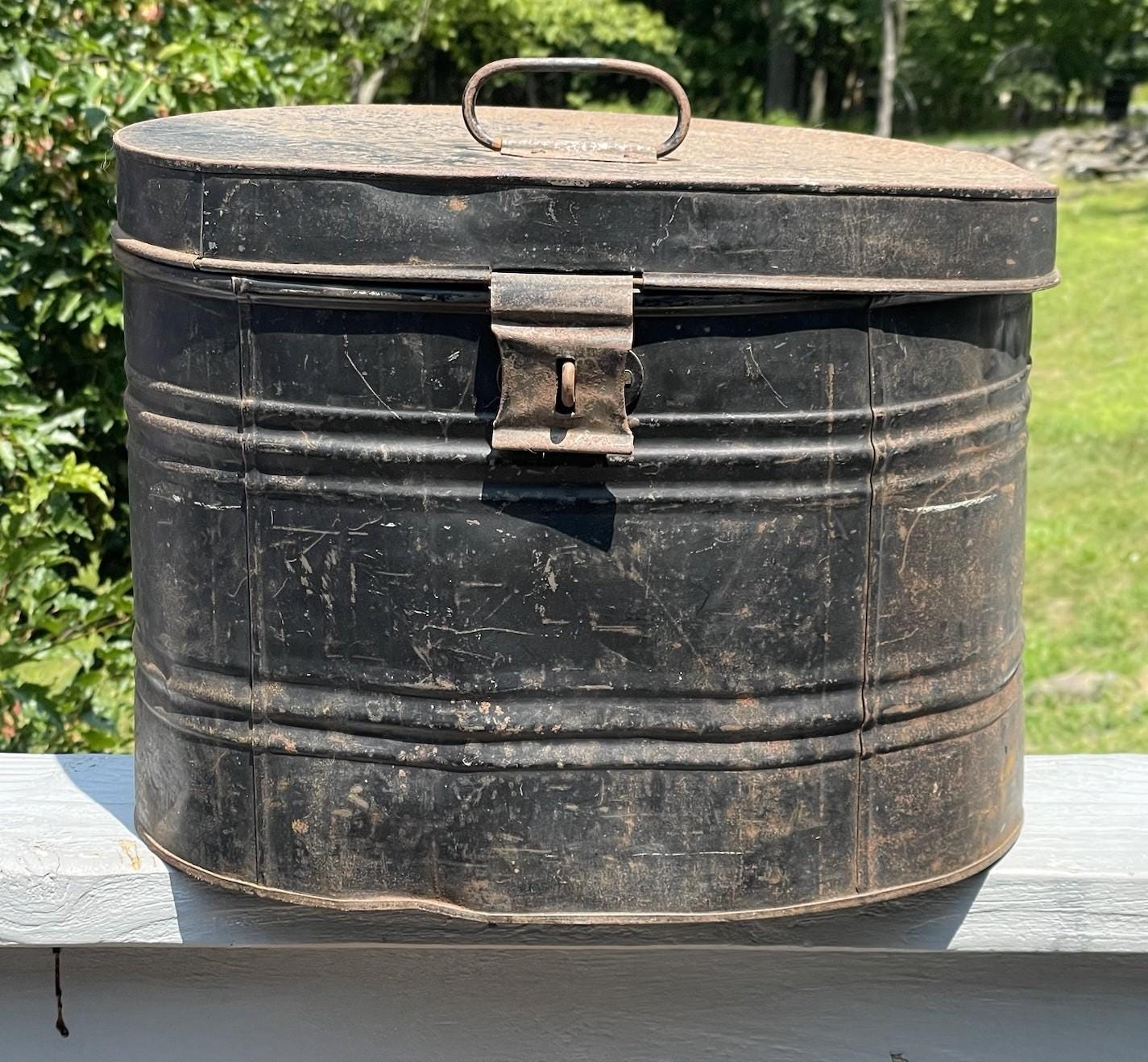 Antique Metal Hat Box - Etsy