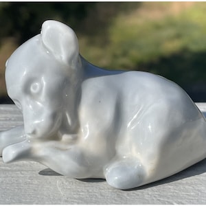 Antique - Vintage Limoges Porcelain Dog Licking Arm Figurine France French
