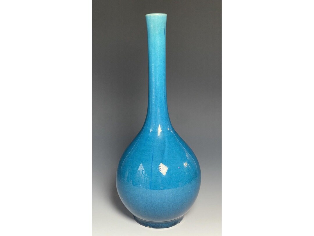 Antique Kyoto Awaji Turquoise Blue Crackle Glazed Japanese Pottery ...