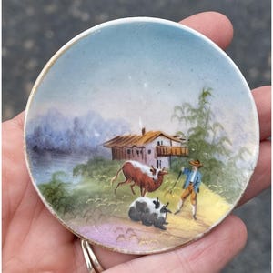 Antique Miniature Hand Painted Porcelain Plate Wall Decor Victorian - Edwardian