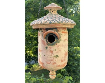 Vintage Handmade Terracotta Art Pottery Birdhouse Hugo 'Winged Things' Garden
