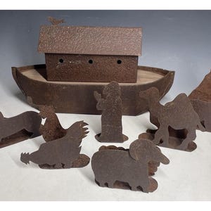 Vintage Metal Noah&#39;s Ark Brutalist Sculpture Decor Christianity Spiritual Art