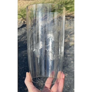 Vintage Etched Glass Lamp Shade Candlestick Hurricane Candle Cover