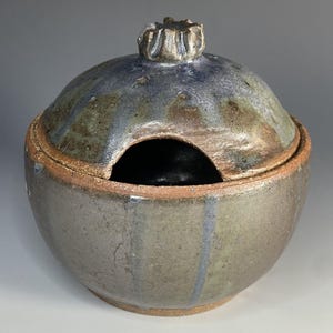 Vintage Drip Glazed COLE Redware Pottery Stoneware Sugar Lidded Bowl