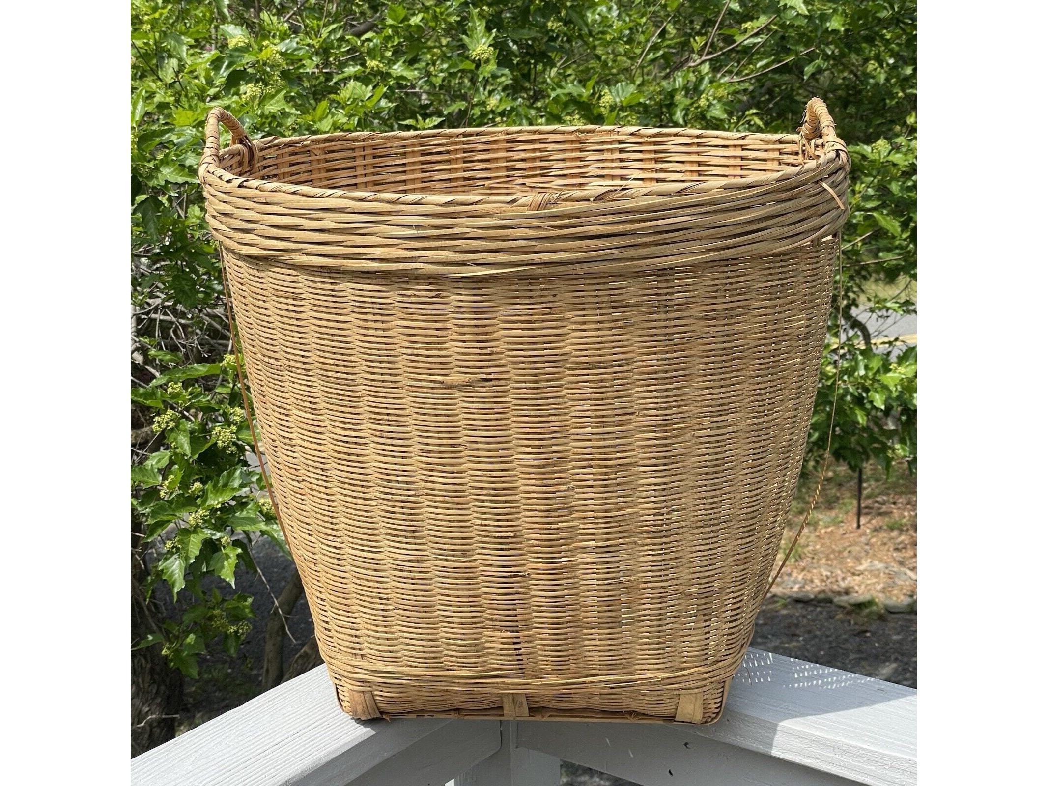 20インチ 大型 ヴィンテージ 20世紀 竹編み 籐 バスケット 装飾