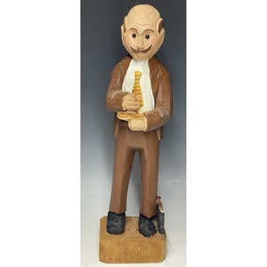 12&quot; Vintage Hand Carved Wooden Statue &#39;CPA&#39; Businessman Wood Carving Art