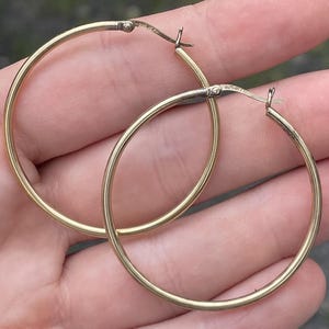 Retro Gold Sterling Silver Hoop Earrings Vintage 1-9/16&quot;  Jewelry