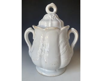 Antique Victorian Adams Ironstone China 'Wheat' Pattern Covered Lidded Sugar Jar