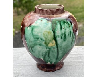 Vintage Oaxacan Mexican Folk Art Hand Painted Flower Vase Pottery Mid-Century