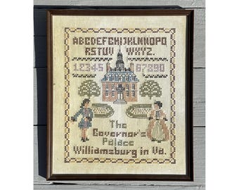 Vintage 20th C. Needlepoint Cross Stitch Sampler Embroidery Williamsburg