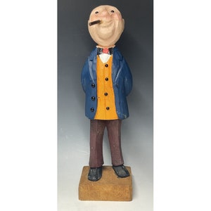 12&quot; Vintage Hand Carved Wooden Statue Manager Businessman Wood Carving Art