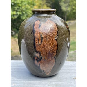 Retro Vintage Studio Art Pottery Modernist Vase Raku Brown Artisan Signed &#39;Reed&#39;