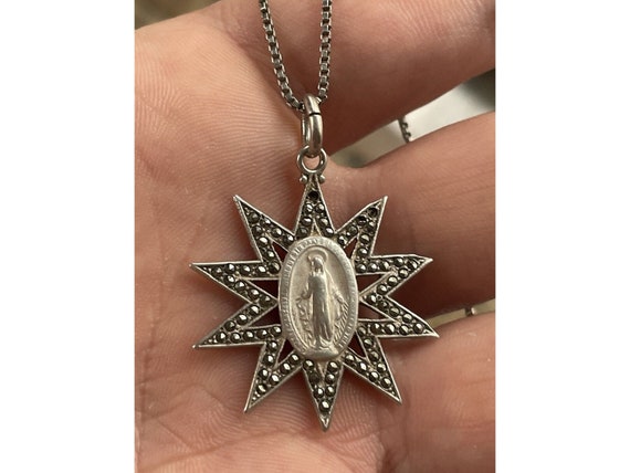 Vintage Sterling Silver Mother Mary Sun Star Marc… - image 4
