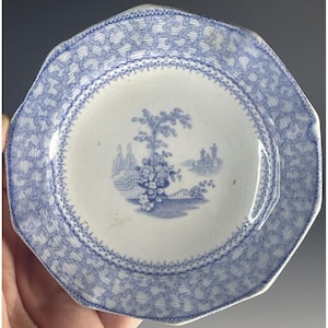 4&quot; Antique Georgian - Victorian George Phillips &#39;Marino&#39; Blue Transfer Plate
