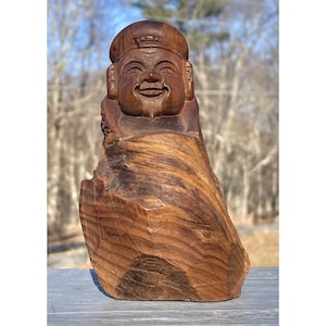 Antique - Vintage Hand Carved Chinese Asian Mushroom Man Hardwood Wooden Carving