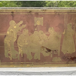 Antique Arts & Crafts - Art Deco Brass Card Game Humidor Tobacciana Cigars