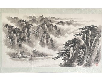 アンティーク中国山水画掛軸、漢字銘、掛軸 - Etsy 日本