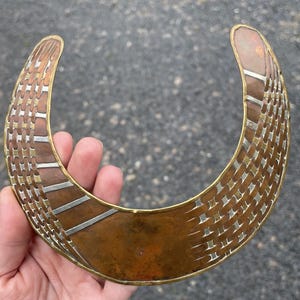 Mid-Century Modern Vintage Brutalist Copper Brass Metal Woven Choker Necklace