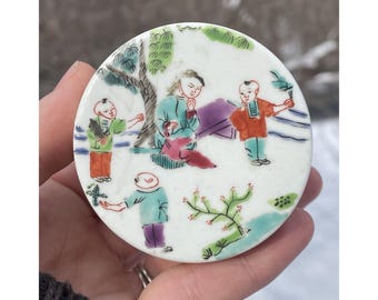 Antyczna chińska późna epoka Qing - porcelanowa pieczęć pastowa z epoki Republiki, miniaturowe pudełko różane