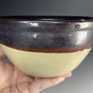 Antique Two Tone Primitive Yellow Ware Pottery Mixing Bowl Rustic Kitchen 19th C