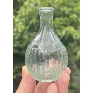 Antique - Vintage 20th C. Miniature Pressed Aqua Glass Bottle Scent Perfume