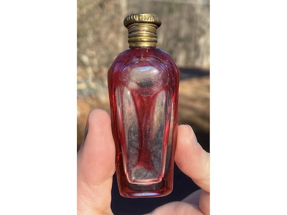 Antique Victorian Cranberry Ruby Red Cut to Clear Glass Perfume