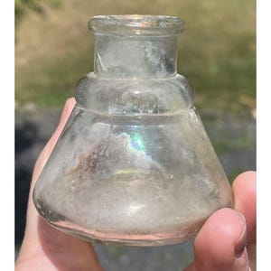 Antique Iridescent Clear Glass Cone 19th C. Inkwell Ink Well Bottle Jar Writing