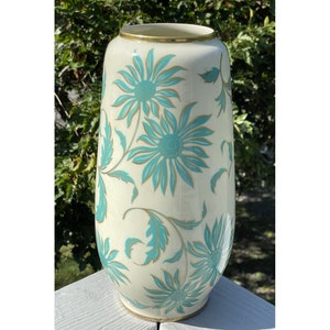Vintage 20th C. Germany Royal Porzellan Porcelain Bavaria KM Blue Flower Vase