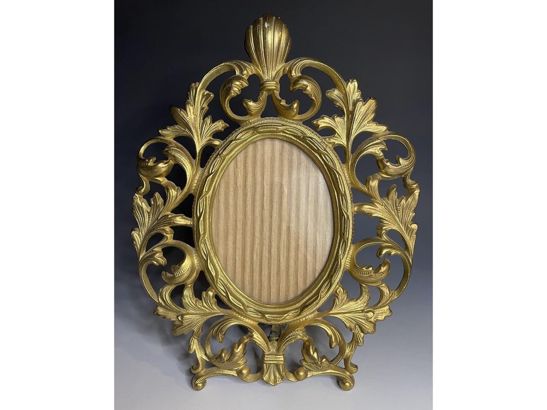 Antique Art Nouveau Brass Acanthus Leaves Picture Frame Oval Victorian ...