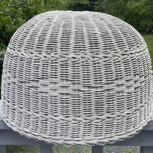 20&quot; LARGE Vintage Retro Mid-Century White Wicker Woven Lamp Shade