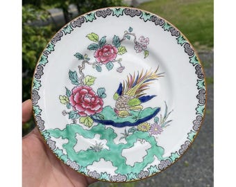 Plato vintage de pájaro de roca de 16,9 cm, siglo XX, Crown Staffordshire, Inglaterra, n.° 5322