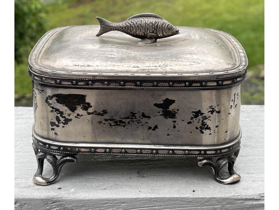 RARE Antique Victorian Meriden Silver Plate Sardine Box Server Fish Lid  Footed - Etsy