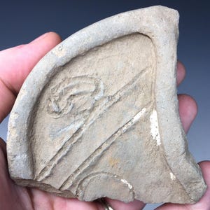 Pre-Columbian Large Terracotta Adorno Incised Glyphic Pottery Fragment