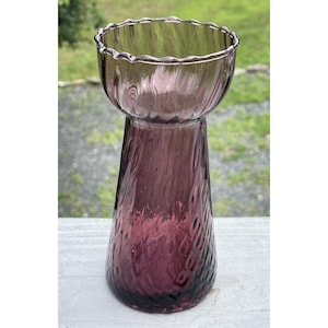 Vintage Amethyst Italian Art Glass Hyacinth Bulb Forcing Vase Purple Optic Twist