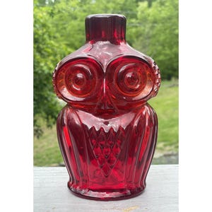Mid-century Modern Viking Glass Red Owl Decanter Bottle 1960's