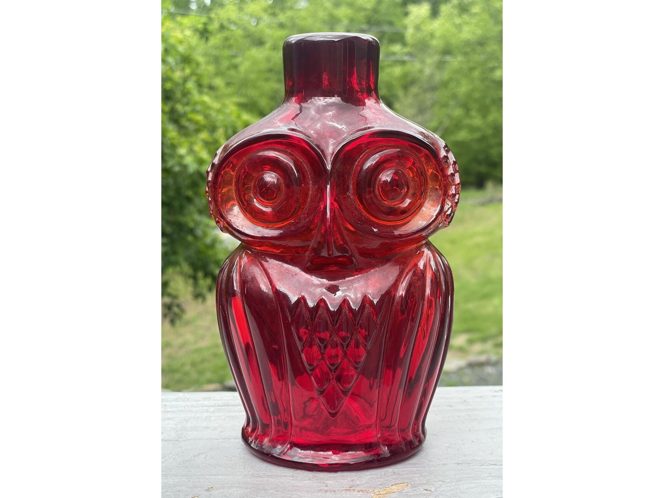Mid-century Modern Viking Glass Red Owl Decanter Bottle 1960's