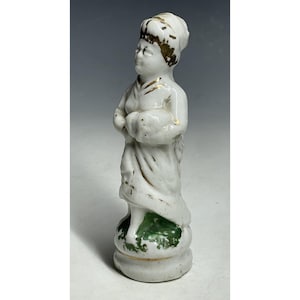 4&quot; Antique Staffordshire Porcelain Figurine Nurse 19th C English Ceramic Snuffer