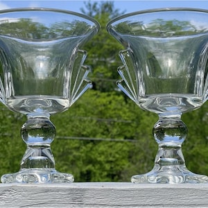 Pair of Antique 1930s Art Deco Winged Glass Footed Vases Clear Decor Regency