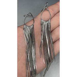Pair of Vintage Tassel Silver Tone Earrings Costume Jewelry Mid-Century Deco