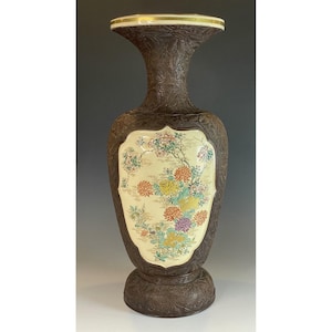 FEINE antike japanische Satsuma KINKOZAN Bronze-Glasur bemalte Meiji-Keramikvase