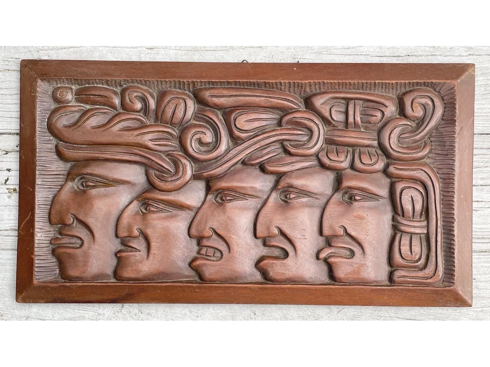 Vintage 20th C Folk Art Honduras Wooden Carved Pre-columbian Face