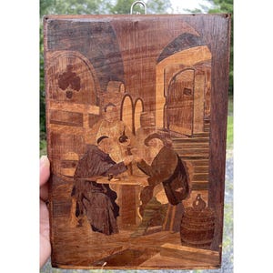 Vintage German Buchschmid & Gretaux Wood Marquetry Inlay “Fast Friends” Panel