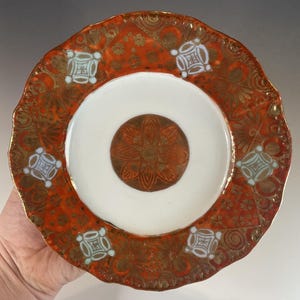 Antike Meiji - Taisho Ära Japanisch Kutani Porzellan Rot Vergoldet Weiß Asiatischer Teller