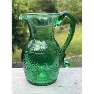 Vintage sandwich Pilgrim groene kan van persglas met handvat Boston VS