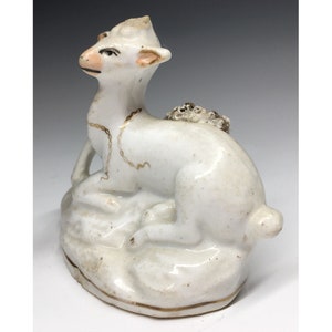 Antique 19th C. Staffordshire Gilt Painted Porcelain England Lamb Figurine