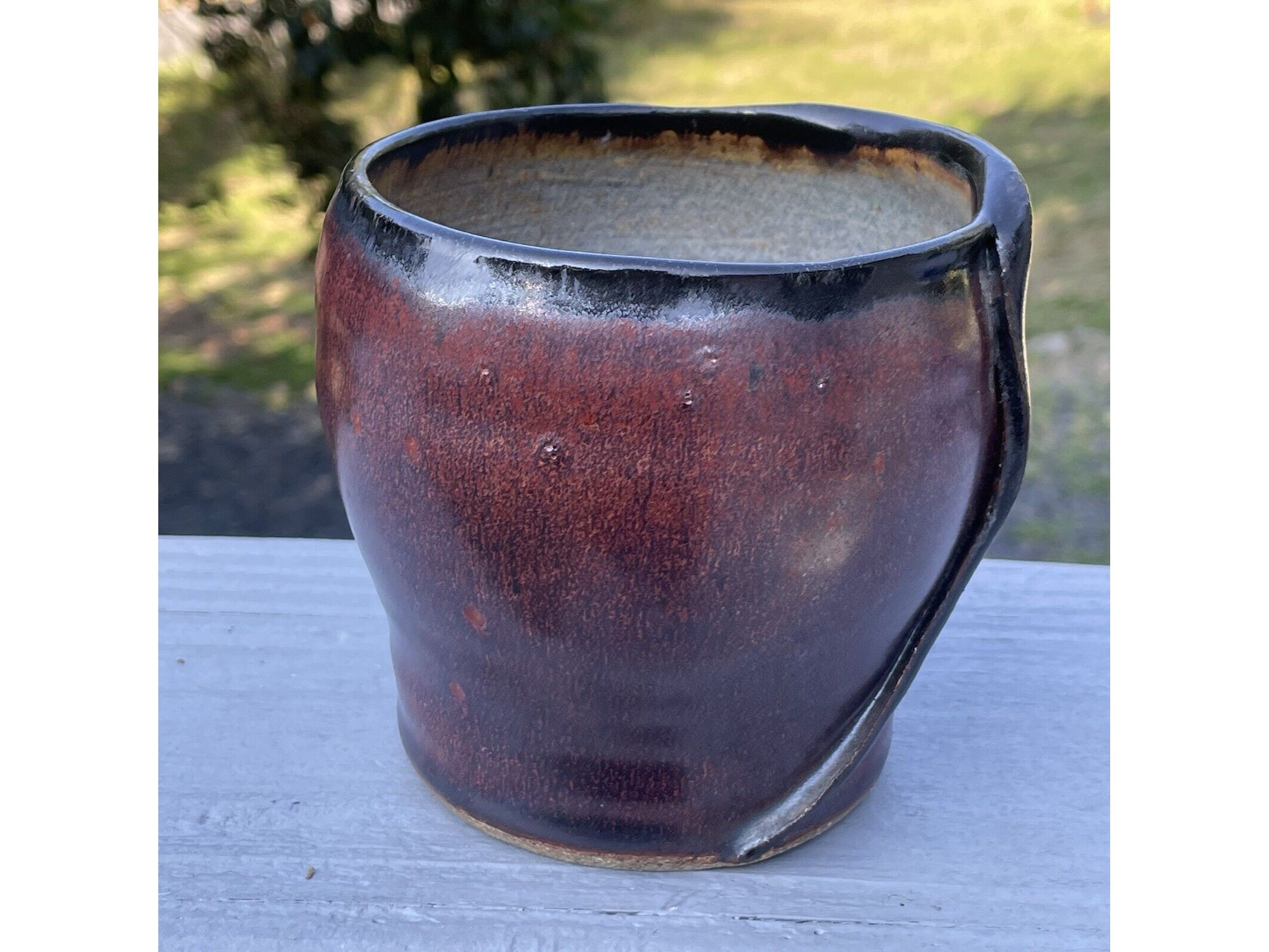 Vintage Studio Art Pottery Ceramic Glazed Vase Planter Signed Red Black ...
