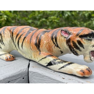 Antique - Vintage Hand Painted Porcelain Prowling Bengal Tiger Statue Sculpture