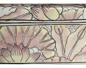 Antyczna chińska porcelana Tongzhi Mark Enamel Lotus Brush Box Pink Qing - Repub